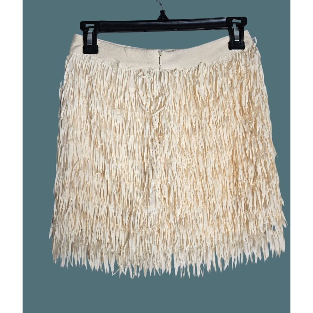 POL Cream Fringe Flapper Festival Coastal Cowgirl Lined Mini Skirt Women S - Picture 2 of 7